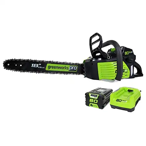 Greenworks Pro 80V 18-Inch Cordless Chainsaw 2.0Ah Battery and Rapid Charger Included